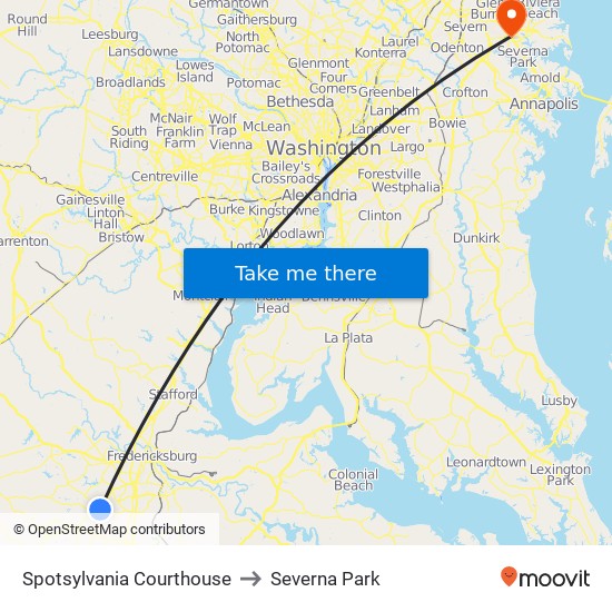 Spotsylvania Courthouse to Severna Park map