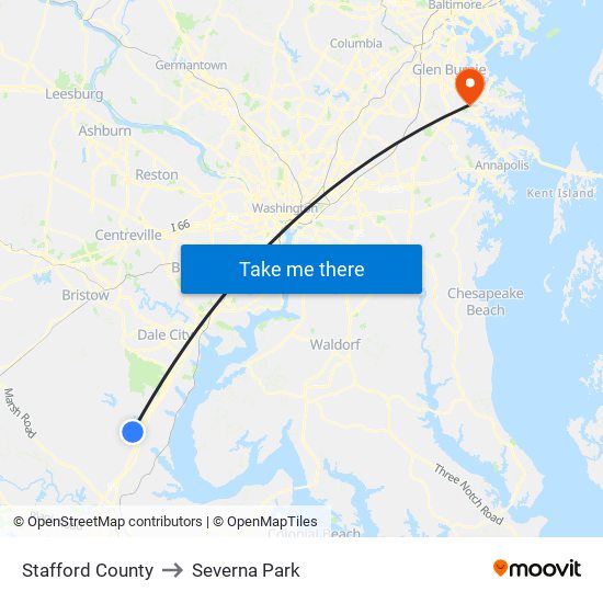 Stafford County to Severna Park map