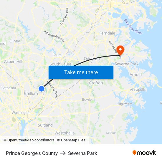 Prince George's County to Severna Park map