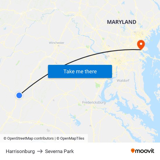 Harrisonburg to Severna Park map