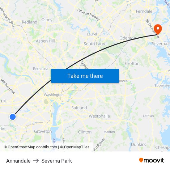 Annandale to Severna Park map