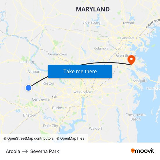 Arcola to Severna Park map