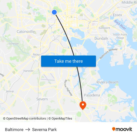 Baltimore to Severna Park map