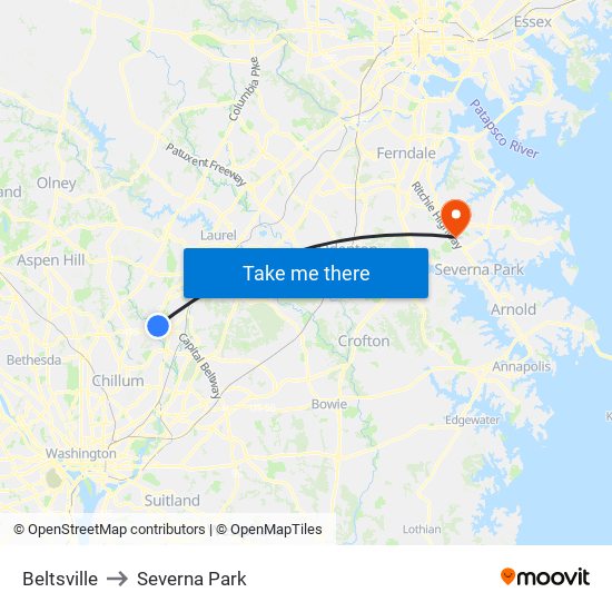 Beltsville to Severna Park map