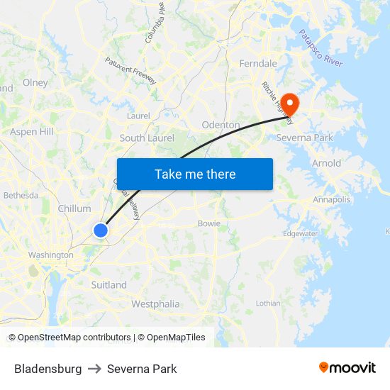 Bladensburg to Severna Park map