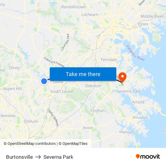 Burtonsville to Severna Park map