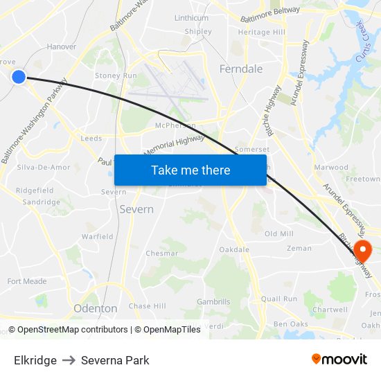 Elkridge to Severna Park map