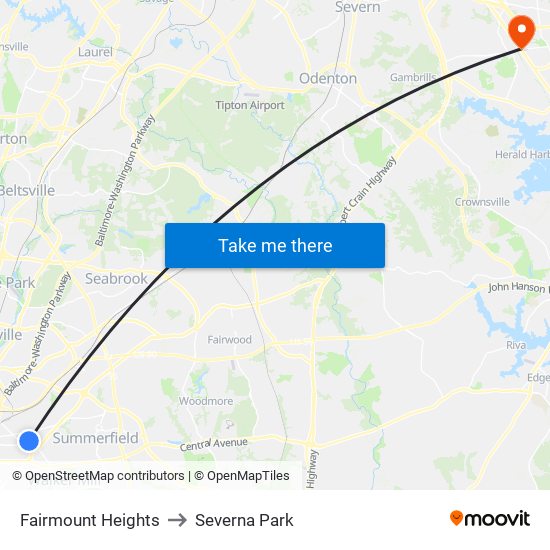 Fairmount Heights to Severna Park map