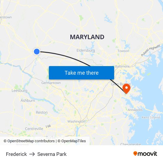 Frederick to Severna Park map