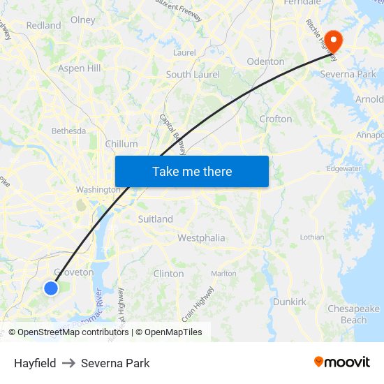 Hayfield to Severna Park map