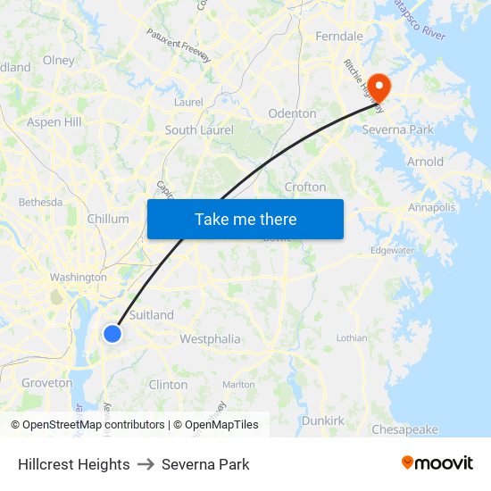 Hillcrest Heights to Severna Park map