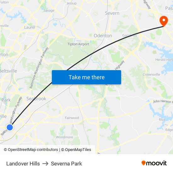 Landover Hills to Severna Park map