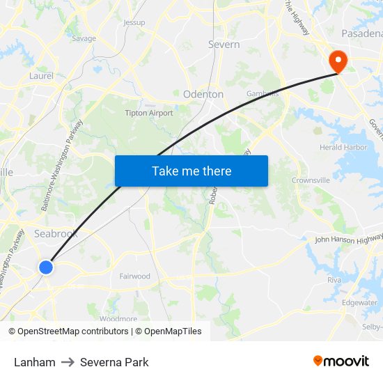 Lanham to Severna Park map