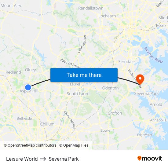 Leisure World to Severna Park map