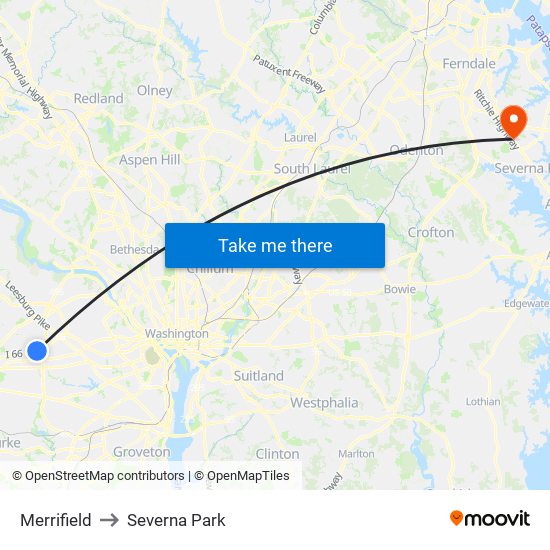 Merrifield to Severna Park map