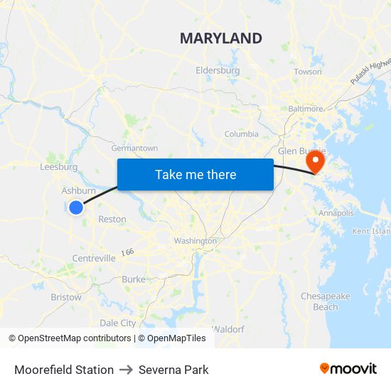 Moorefield Station to Severna Park map