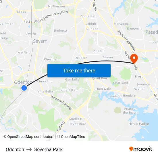 Odenton to Severna Park map