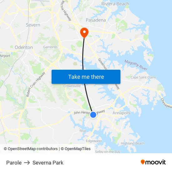 Parole to Severna Park map