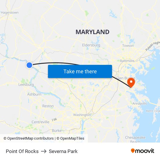 Point Of Rocks to Severna Park map