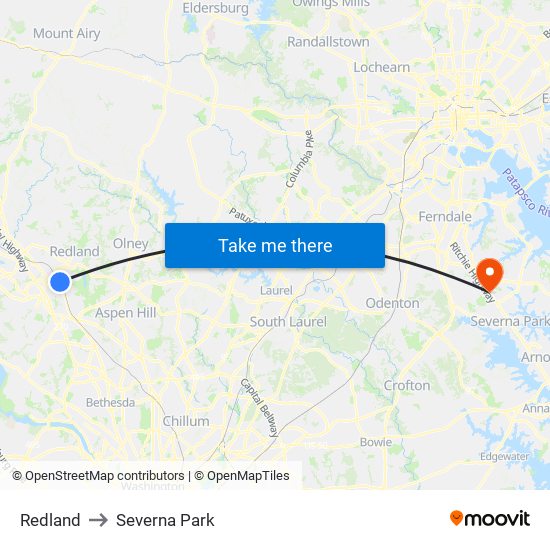 Redland to Severna Park map