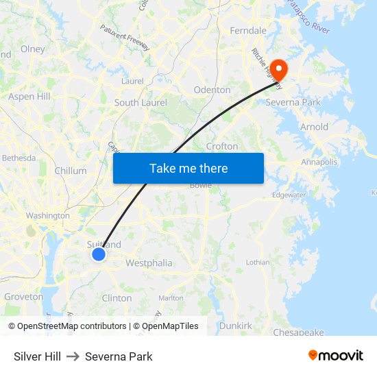 Silver Hill to Severna Park map