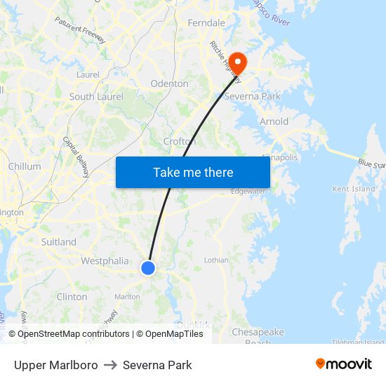 Upper Marlboro to Severna Park map