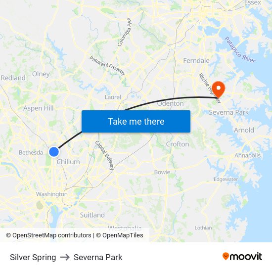 Silver Spring to Severna Park map