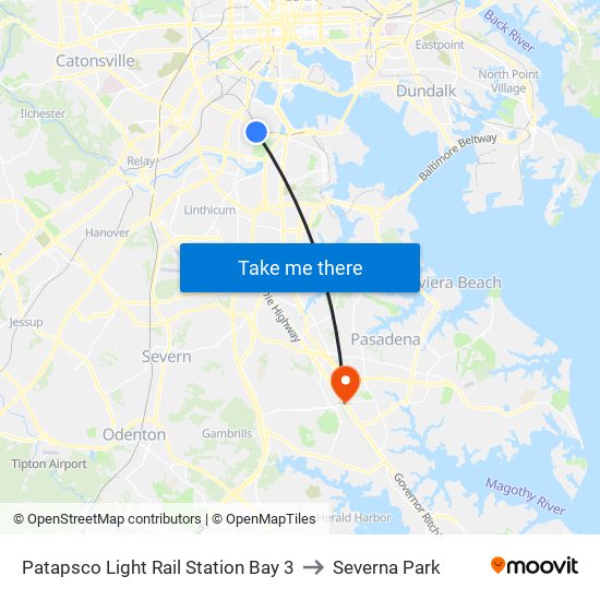 Patapsco Light Rail Station Bay 3 to Severna Park map