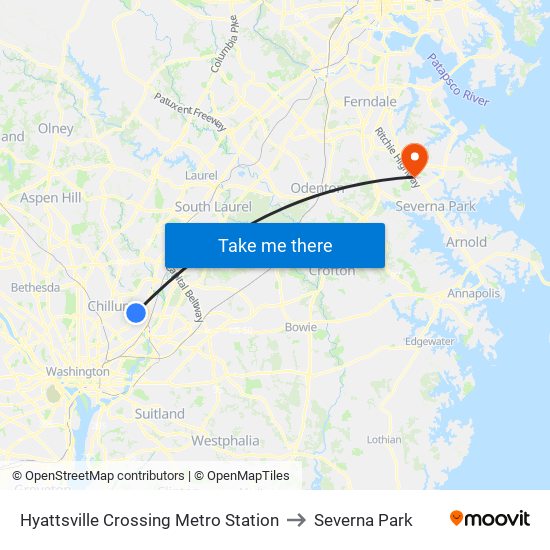 Hyattsville Crossing Metro Station to Severna Park map