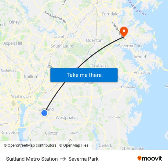 Suitland Metro Station to Severna Park map