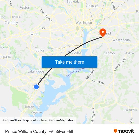 Prince William County to Silver Hill map