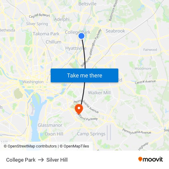 College Park to Silver Hill map