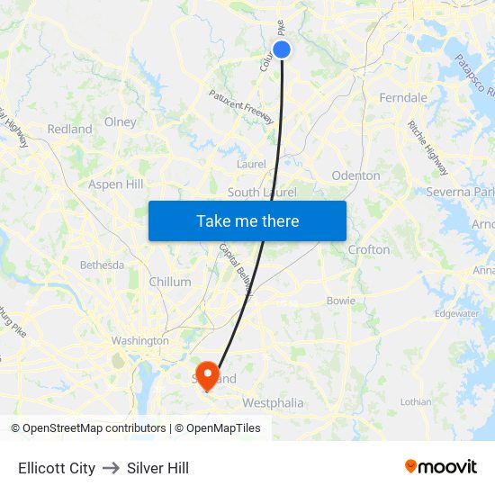 Ellicott City to Silver Hill map