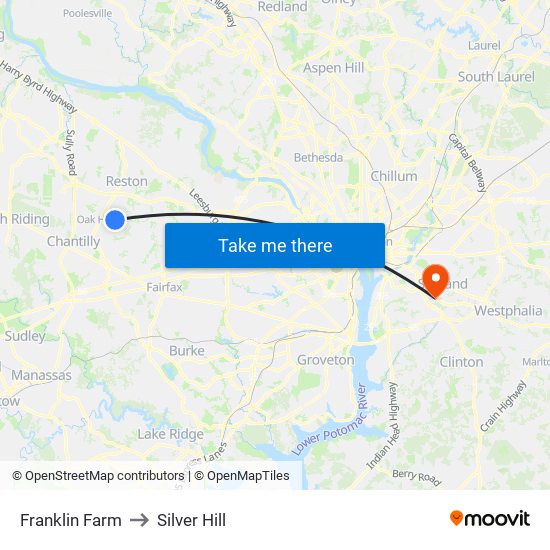 Franklin Farm to Silver Hill map