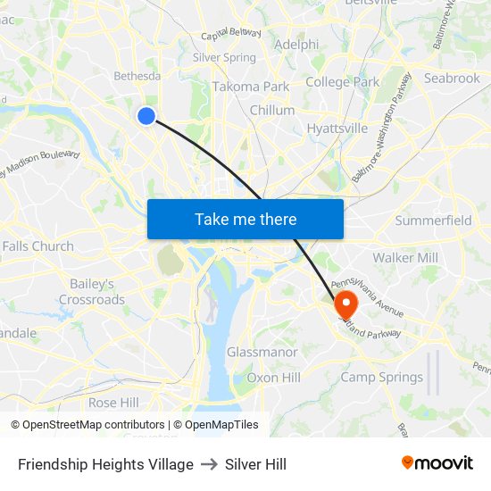 Friendship Heights Village to Silver Hill map