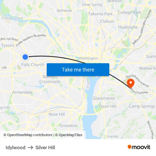 Idylwood to Silver Hill map