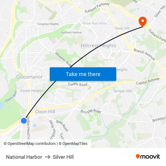 National Harbor to Silver Hill map