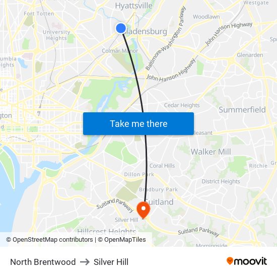 North Brentwood to Silver Hill map