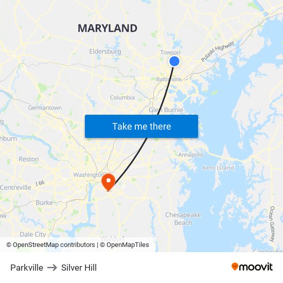 Parkville to Silver Hill map