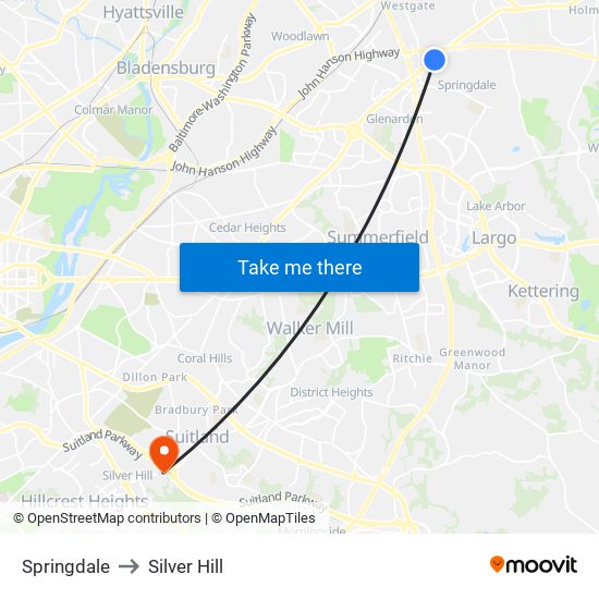 Springdale to Silver Hill map