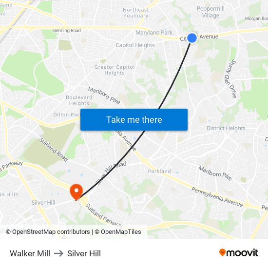 Walker Mill to Silver Hill map