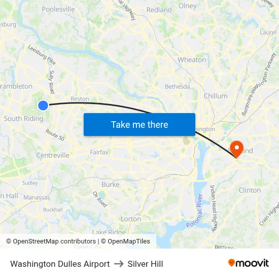 Washington Dulles Airport to Silver Hill map