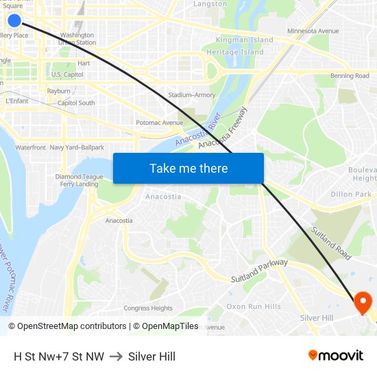 H St Nw+7 St NW to Silver Hill map