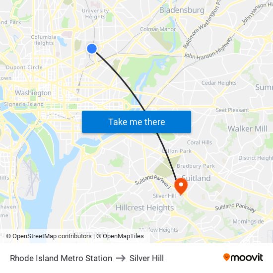 Rhode Island Metro Station to Silver Hill map