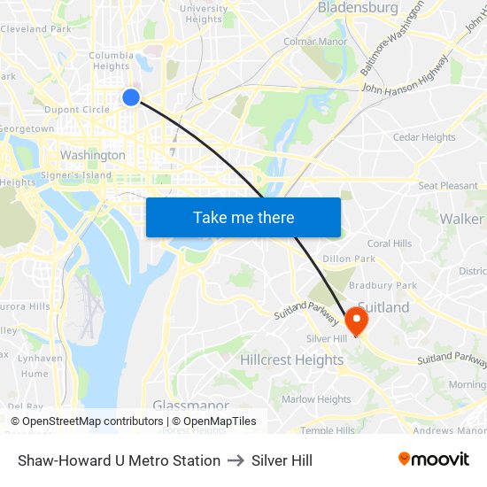 Shaw-Howard U Metro Station to Silver Hill map