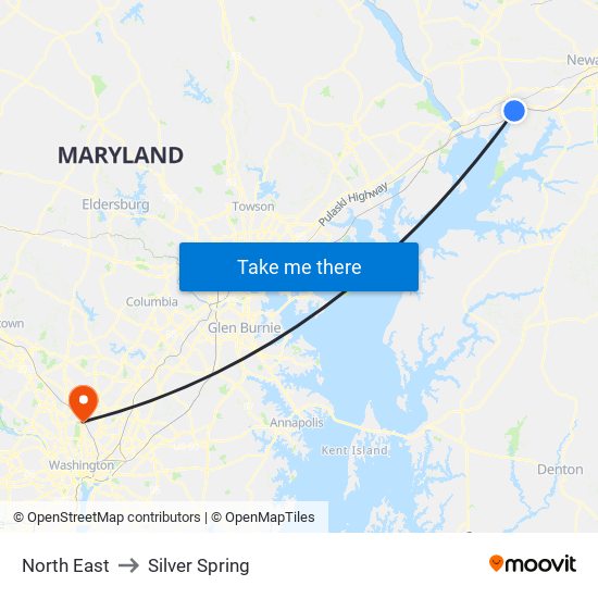 North East to Silver Spring map