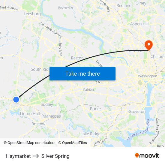 Haymarket to Silver Spring map