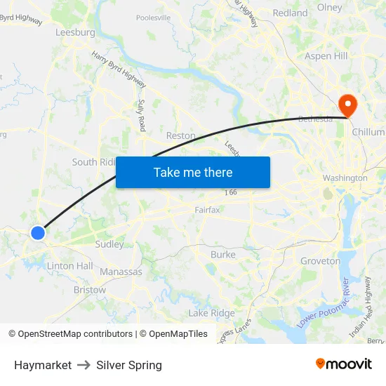 Haymarket to Silver Spring map