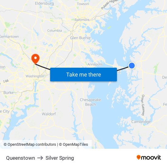 Queenstown to Silver Spring map