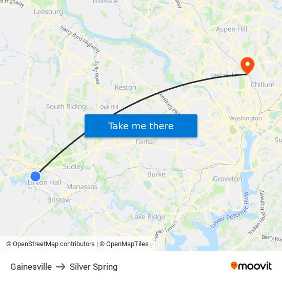 Gainesville to Silver Spring map